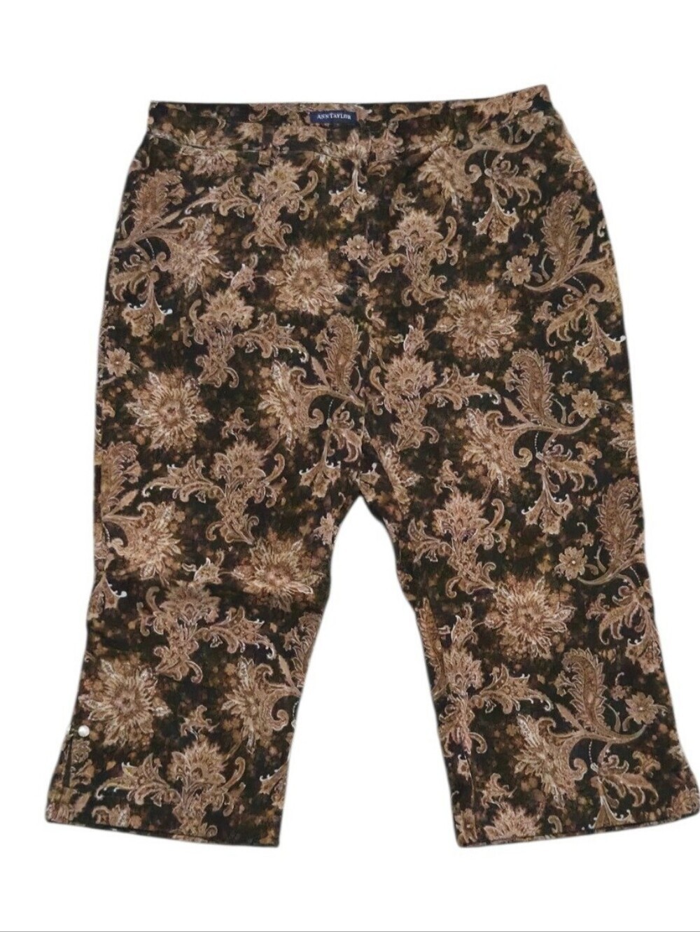 ANN Taylor Casual Summer Brown Floral Retro Women's Capri Corduroy Pant. Size 12